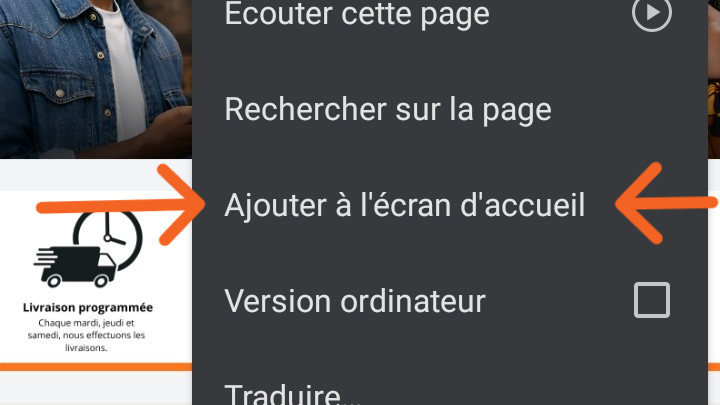 Option Ajouter à l'écran d'accueil - WAFRICASTORE